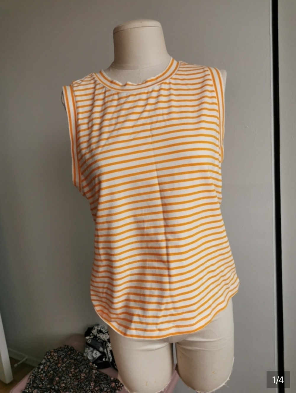 Striped Crewneck Tank Top in Yellow and White